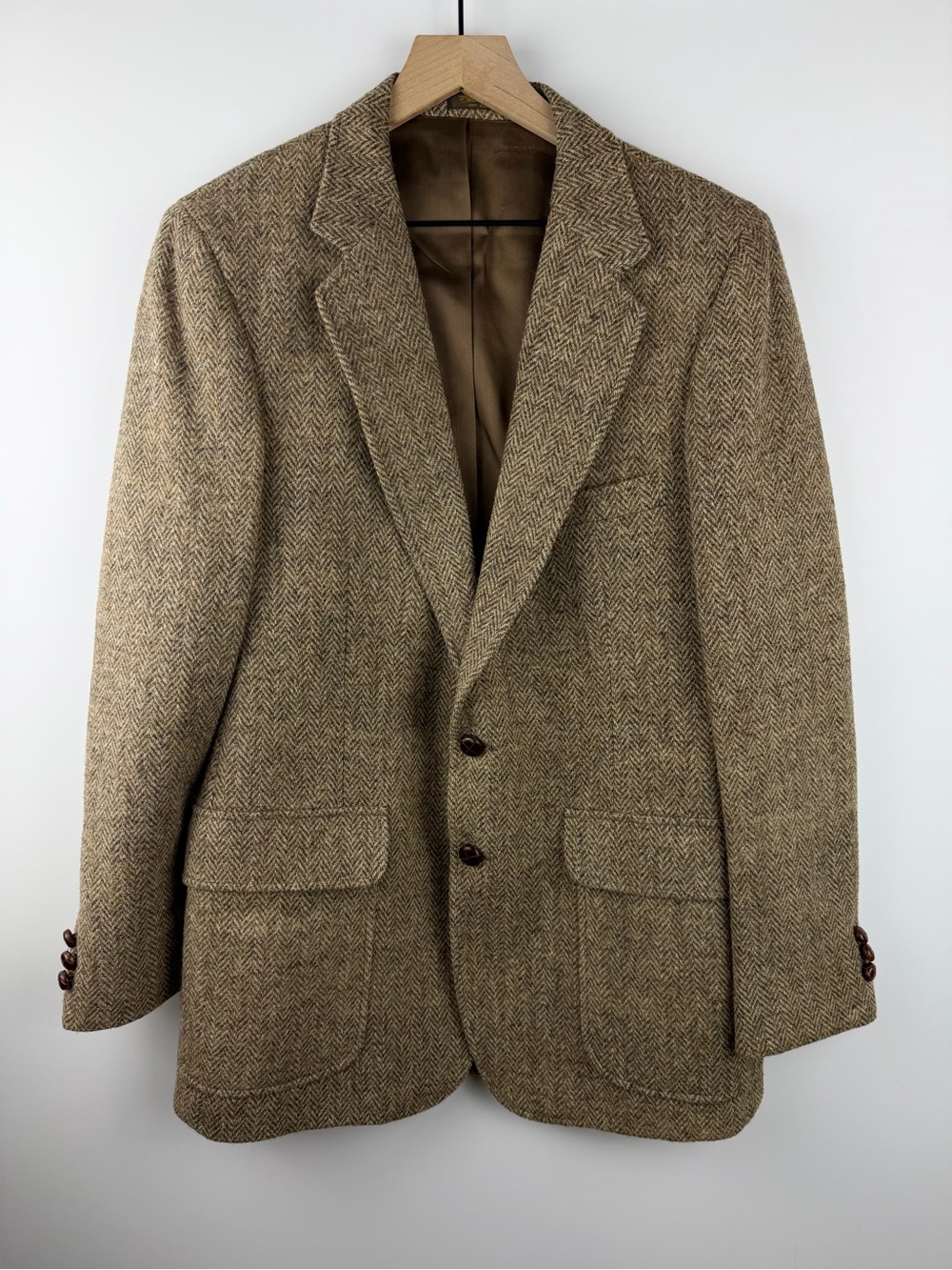 Vintage Harris Tweed Blazer Mens 42 Brown Herringbone Wool Sport Coat USA